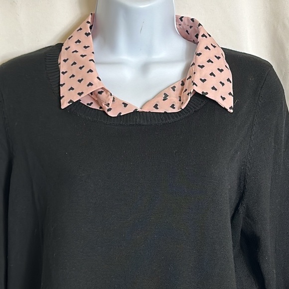 Adrianna Papell Women’s Size Medium Black Crew Neck Sweater Pink Under Shirt Top - Picture 2 of 8